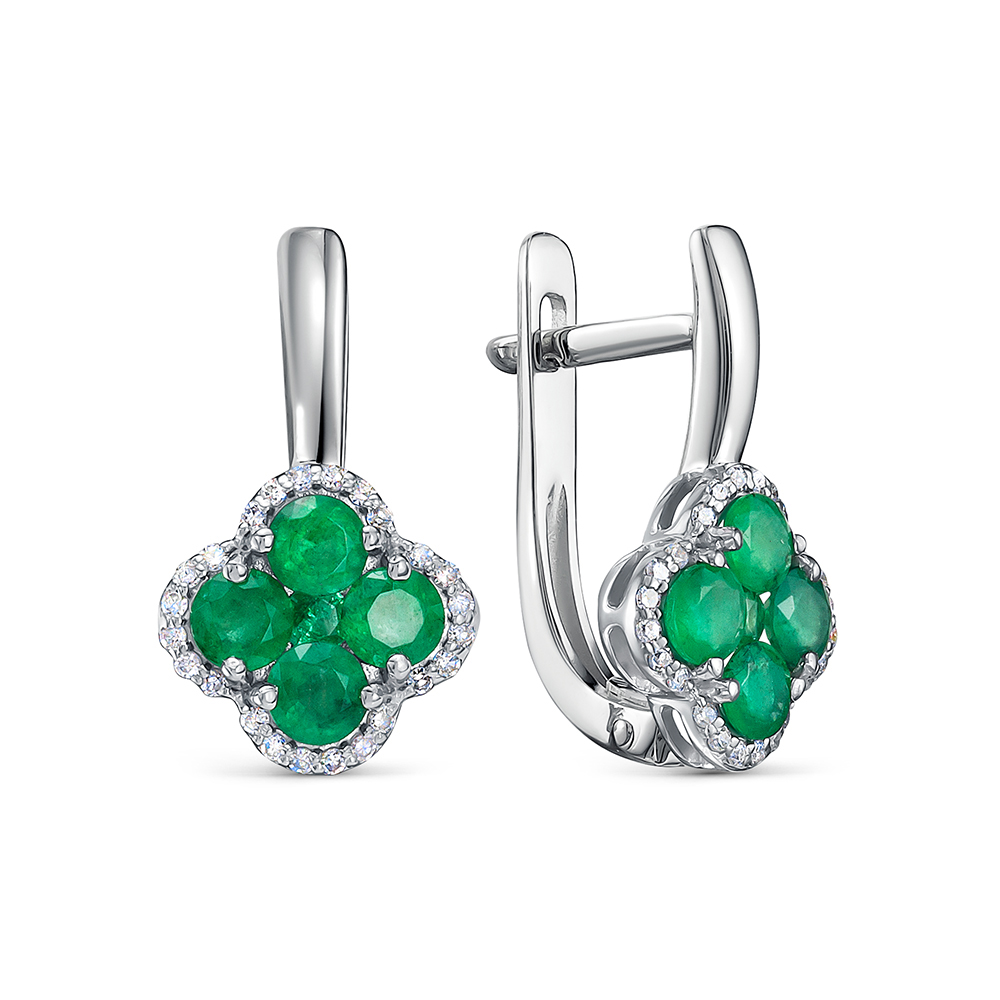 Серьги из белого золота с изумрудами и бриллиантами Ювелирное изделие - Серьги из белого золота с изумрудами и бриллиантами в магазине Best-Gold 122934