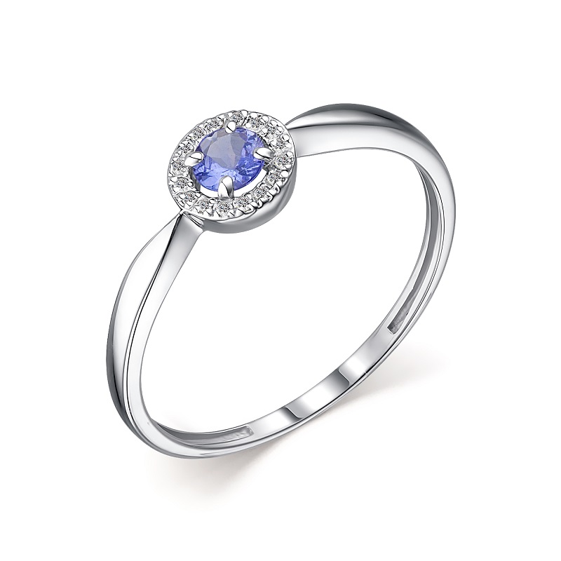 Кольцо из белого золота с танзанитом и бриллиантами