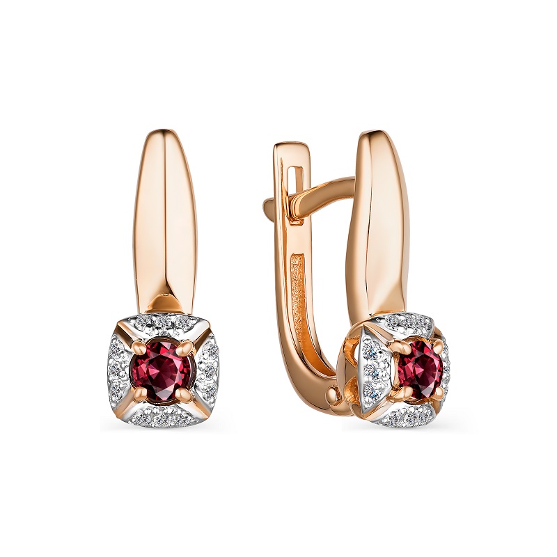 Серьги из красного золота с рубинами и бриллиантами Ювелирное изделие - Серьги из красного золота с рубинами и бриллиантами в магазине Best-Gold 040996