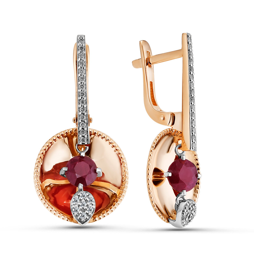 Ювелирное изделие - Серьги из красного золота с рубинами и бриллиантами в магазине Best-Gold 067437