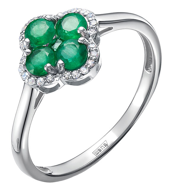 Кольцо из белого золота с изумрудом и бриллиантами Ювелирное изделие - Кольцо из белого золота с изумрудом и бриллиантами в магазине Best-Gold 122929