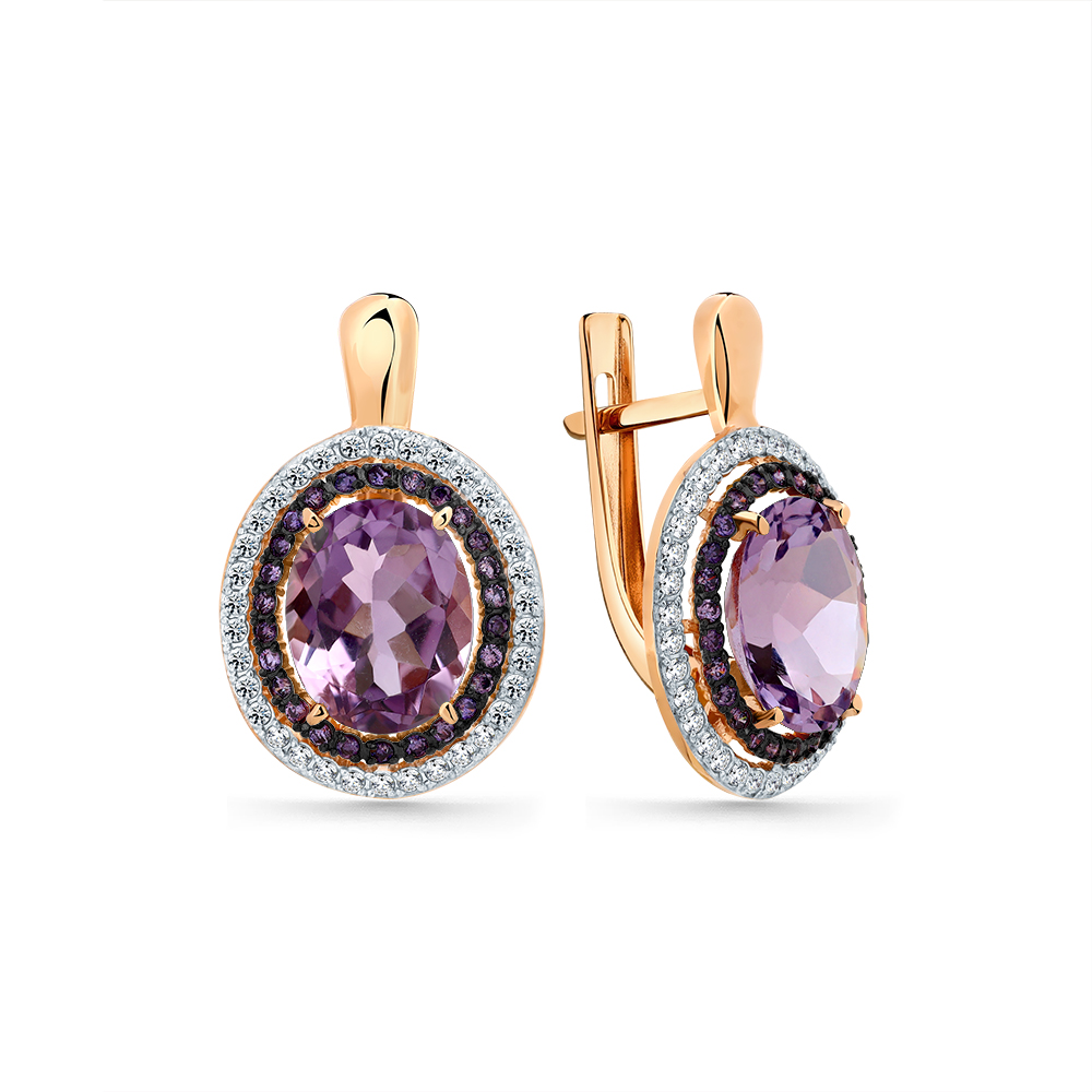 Ювелирное изделие - Серьги из красного золота с александритом и фианитами в магазине Best-Gold 151670