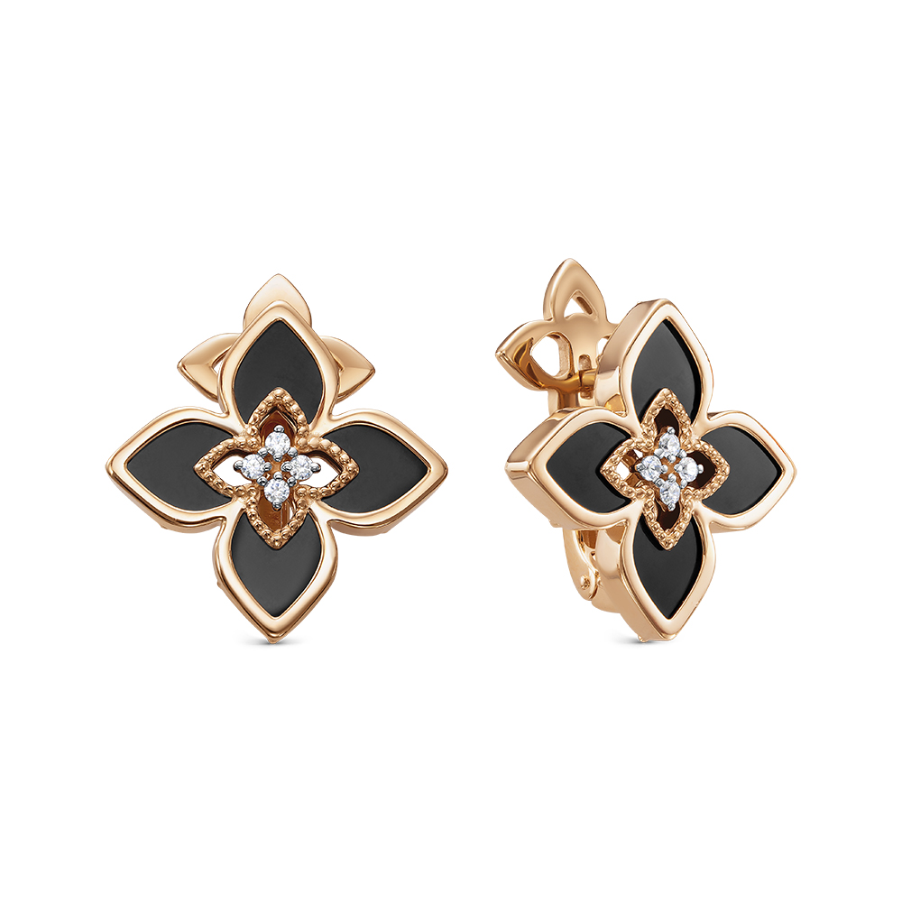 Ювелирное изделие - Серьги из красного золота с ониксом и фианитами в магазине Best-Gold 130964