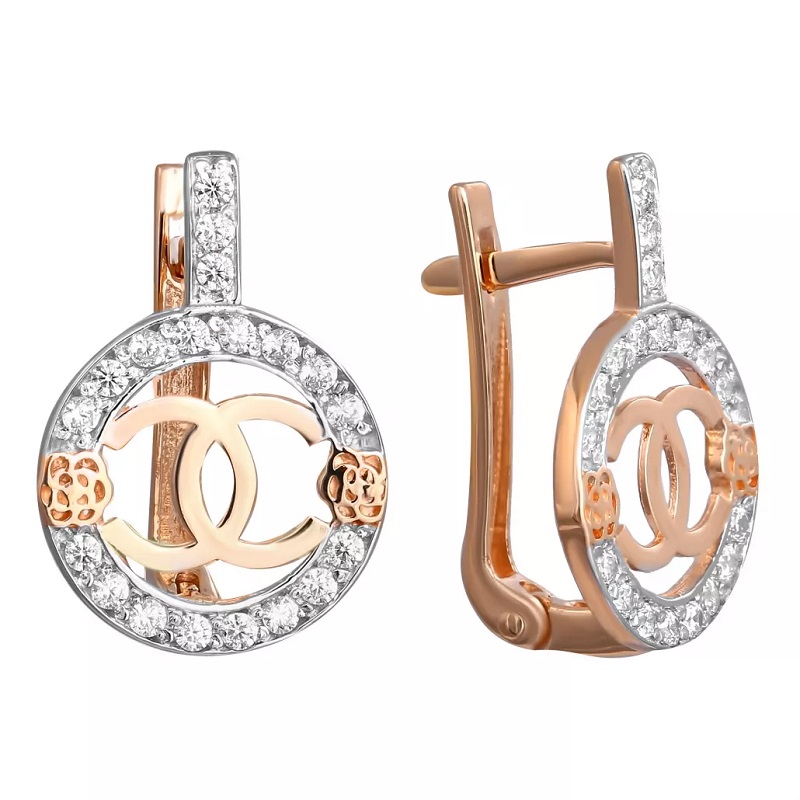 Серьги из красного золота с фианитами Ювелирное изделие - Серьги из красного золота с фианитами в магазине Best-Gold 067297