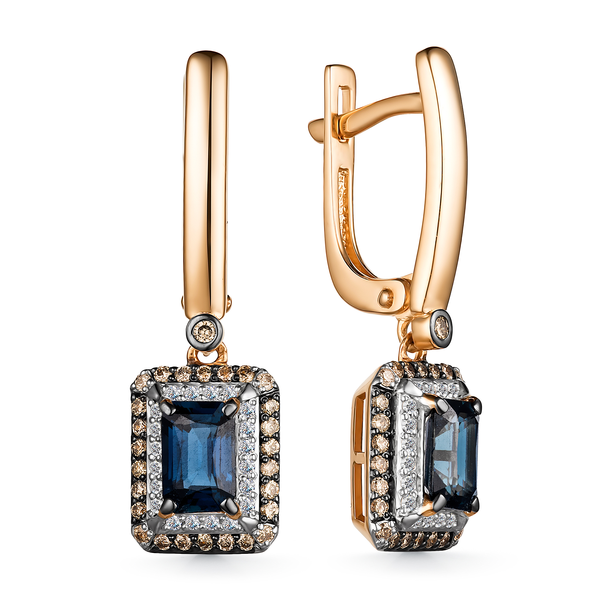 Ювелирное изделие - Серьги из красного золота с сарфирами и бриллиантами в магазине Best-Gold 127100