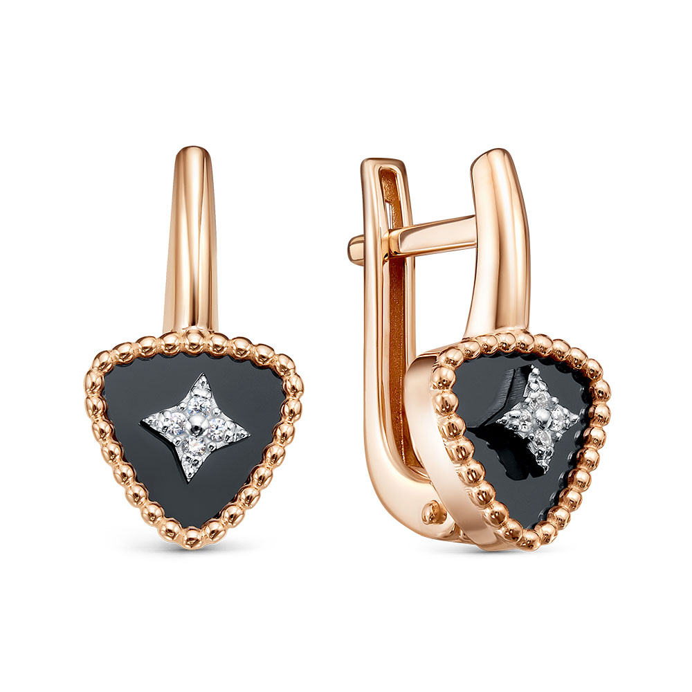 Серьги из красного золота с ониксом и фианитами Ювелирное изделие - Серьги из красного золота с ониксом и фианитами в магазине Best-Gold 149547