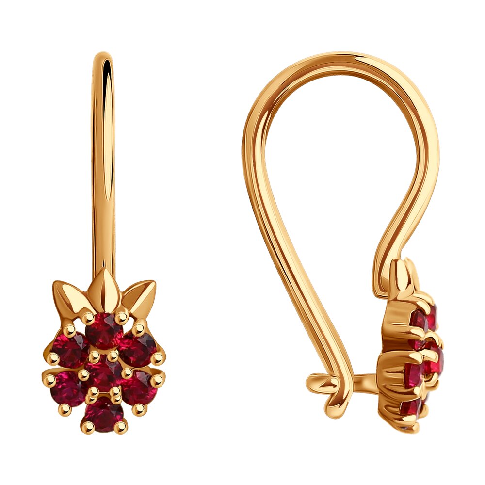 Серьги детские из красного золота с корундом синт. Ювелирное изделие - Серьги детские из красного золота с корундом синт. в магазине Best-Gold 123936