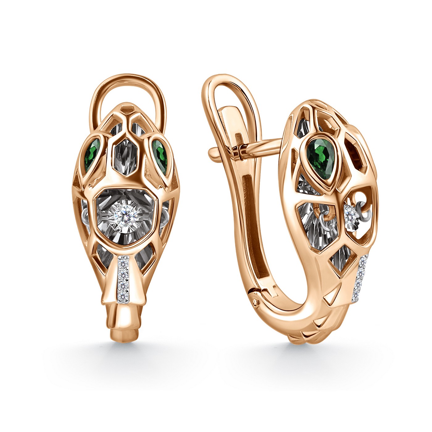 Ювелирное изделие - Серьги из красного золота с изумрудами и бриллиантами в магазине Best-Gold 151365