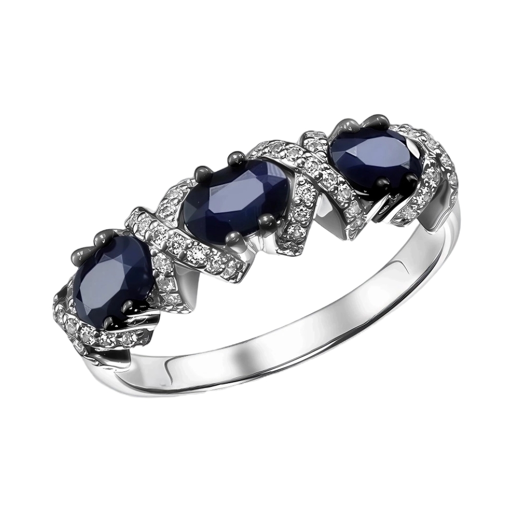 Ювелирное изделие - Кольцо из серебра с сапфирами и фианитами в магазине Best-Gold 142269