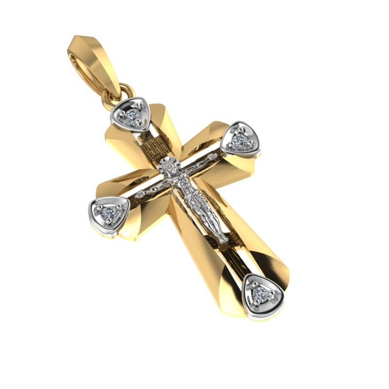 Крест из комбинированного золота с фианитами Ювелирное изделие - Крест из комбинированного золота с фианитами в магазине Best-Gold 033999
