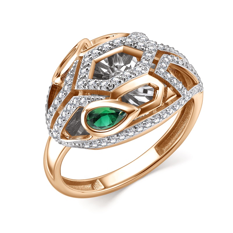 Ювелирное изделие - Кольцо из красного золота с изумрудами и бриллиантами в магазине Best-Gold 157294