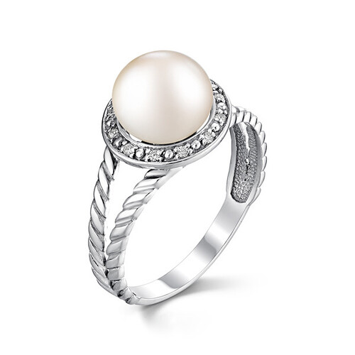 Кольцо из серебра с жемчугом и фианитами