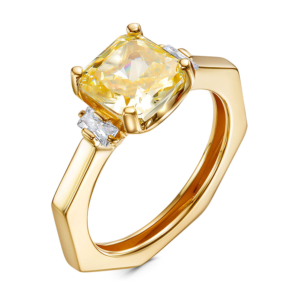 Ювелирное изделие - Кольцо из желтого золота с бриллианитом и фианитами в магазине Best-Gold 157810