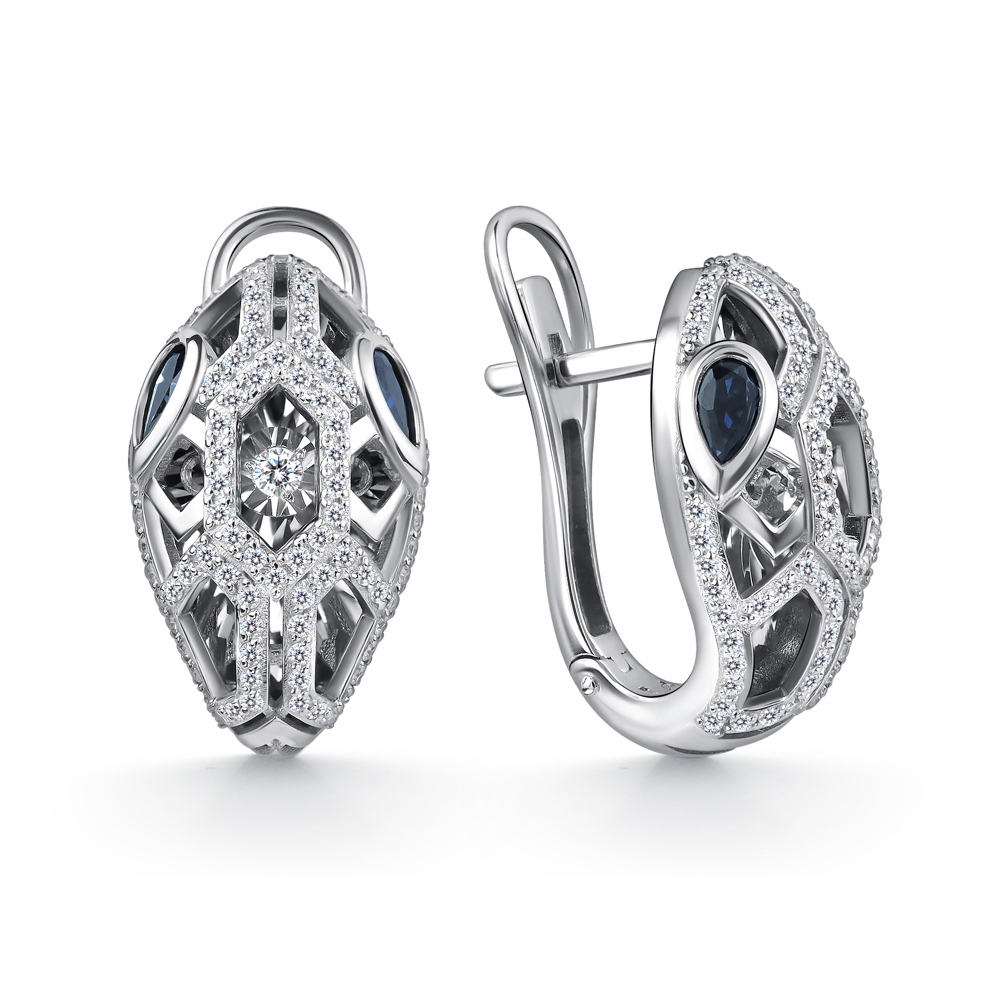 Серьги из белого золота с сапфирами и бриллиантами Ювелирное изделие - Серьги из белого золота с сапфирами и бриллиантами в магазине Best-Gold 146855
